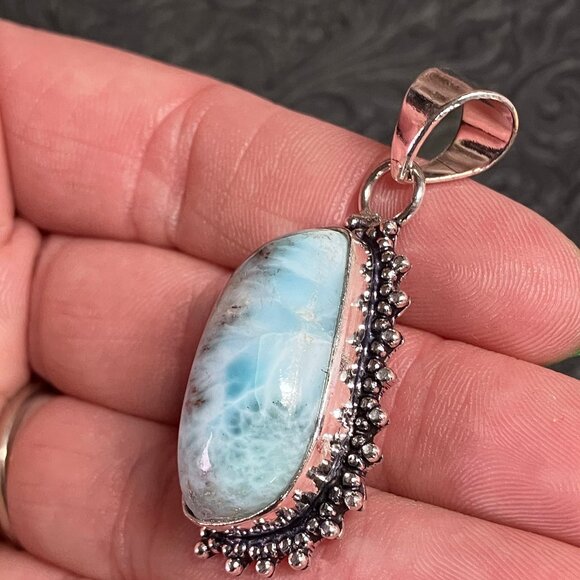 Natural Larimar Pectolite Pendant Stone Crystal Jewelry - Picture 5 of 8